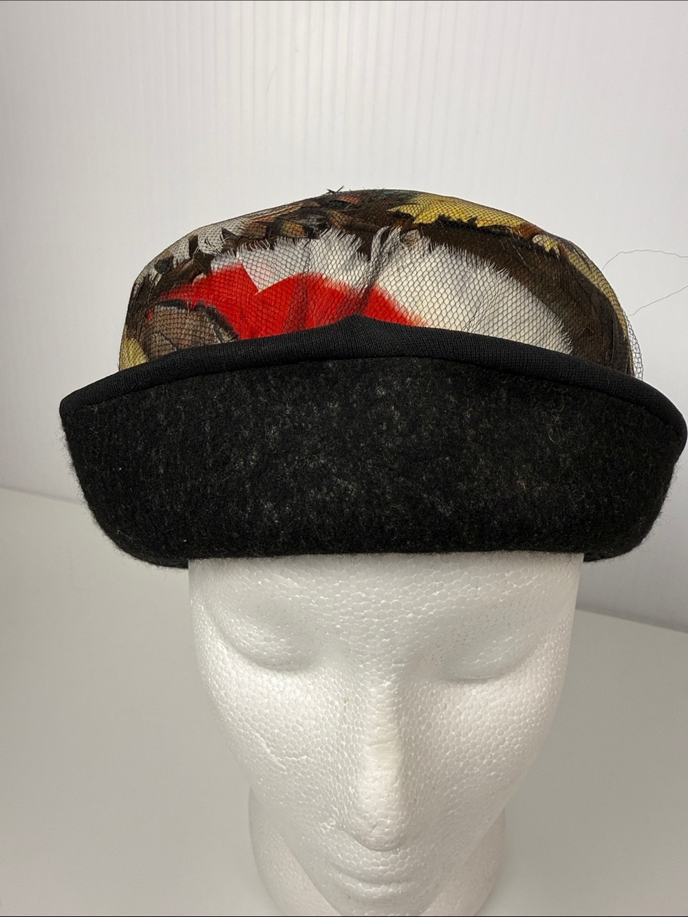 Black Felt Pillbox Hat with Floral Veil - Women Accessories